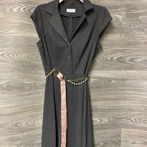 Calvin Klein Career Dress Gray Herringbone Sz P
